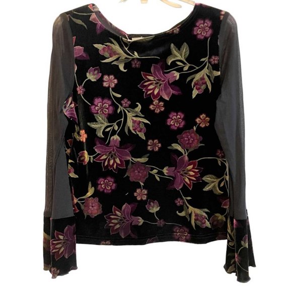 Worthington Velour Floral Print Top MEDIUM (313C) - Picture 1 of 4